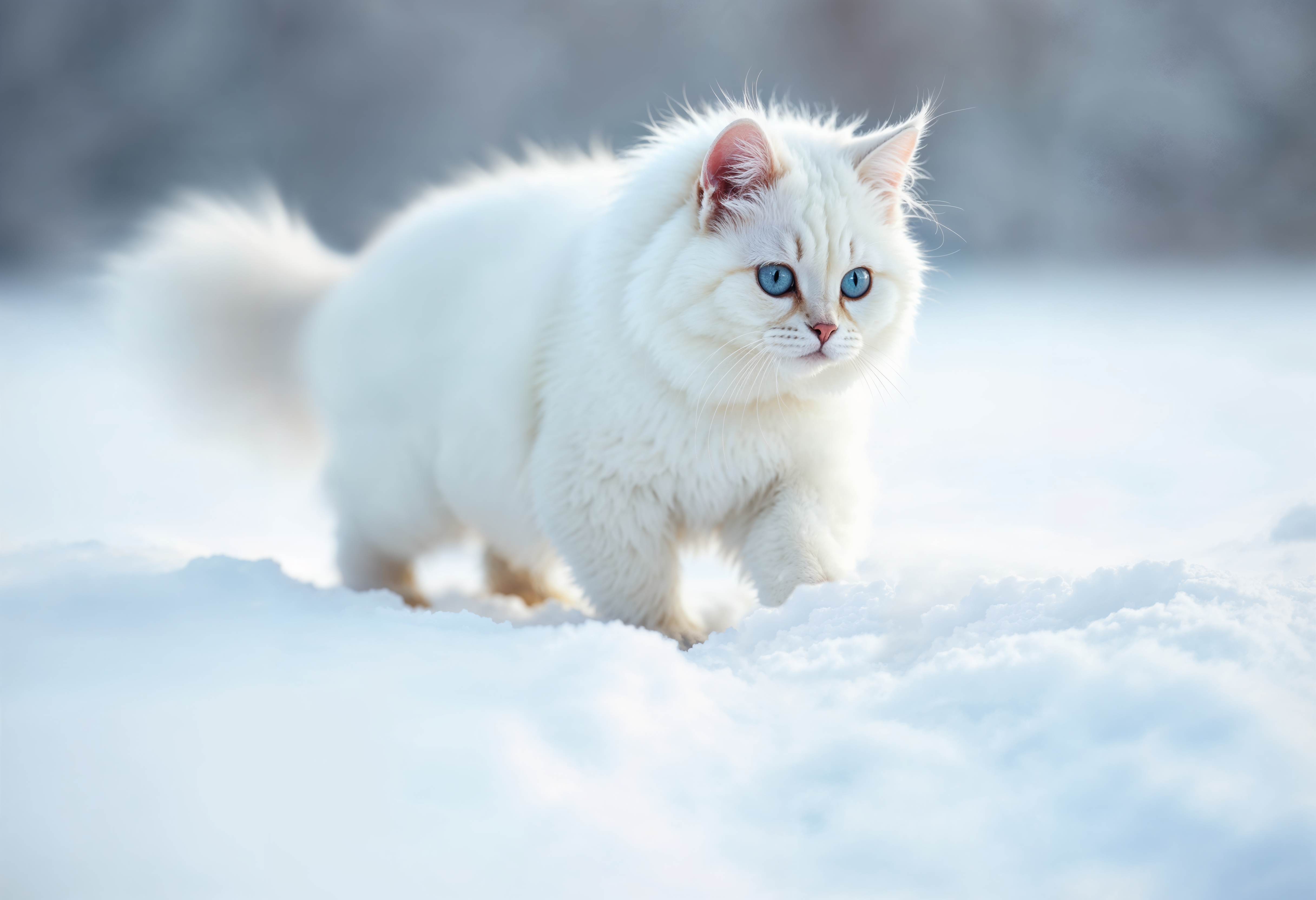 gato siberiano en la nieve