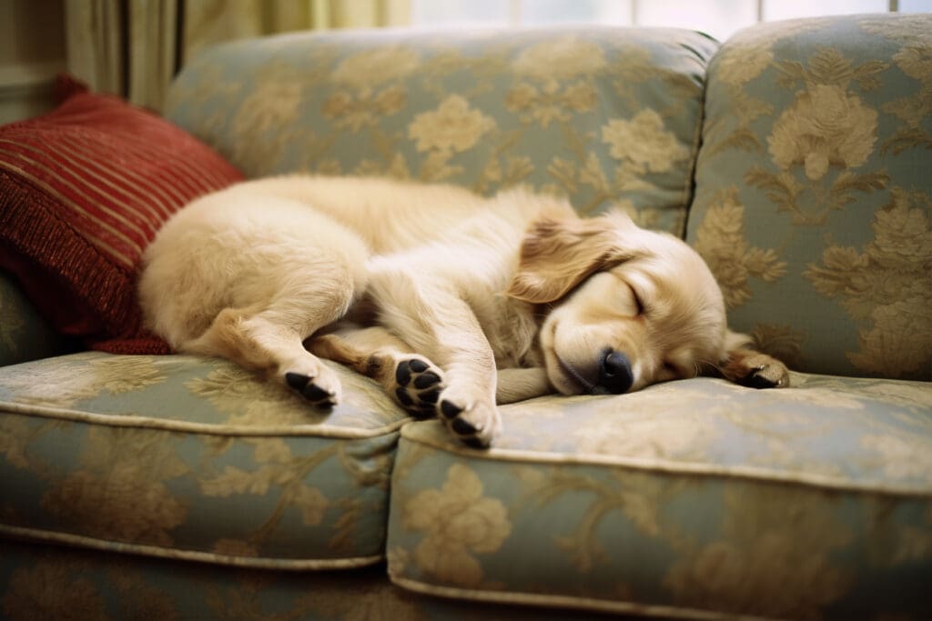 perro pequeño durmiendo en sofá