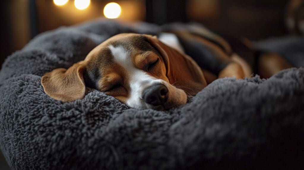 perro beagle durmiendo en cobija