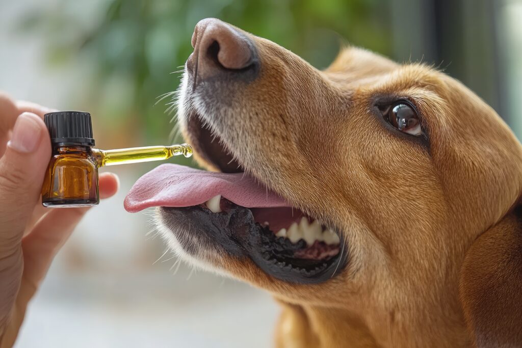 perro recibiendo gotas 