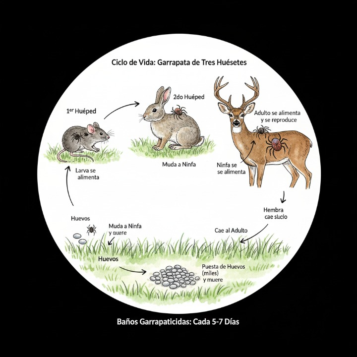 Ciclo de vida: Garrapata 3 huéspedes
