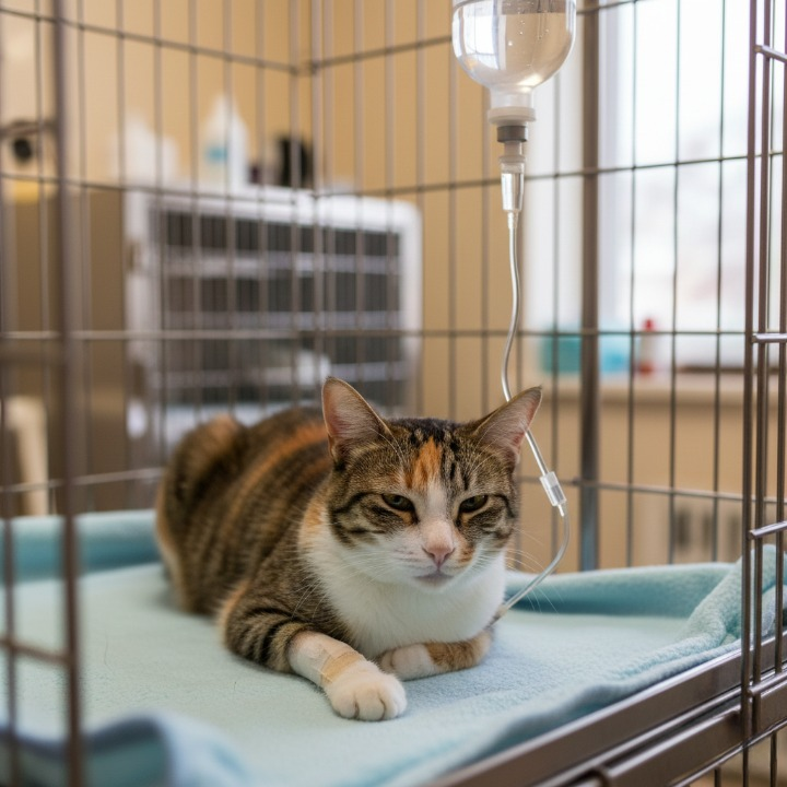 Gato recibiendo fluidoterapia intravenosa