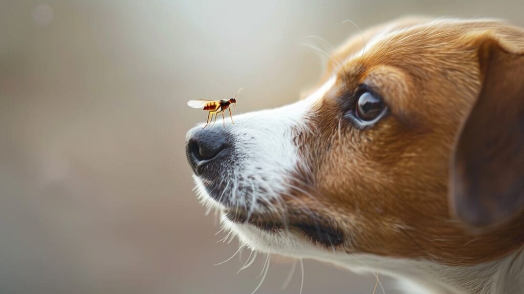 insecto cerca a perro