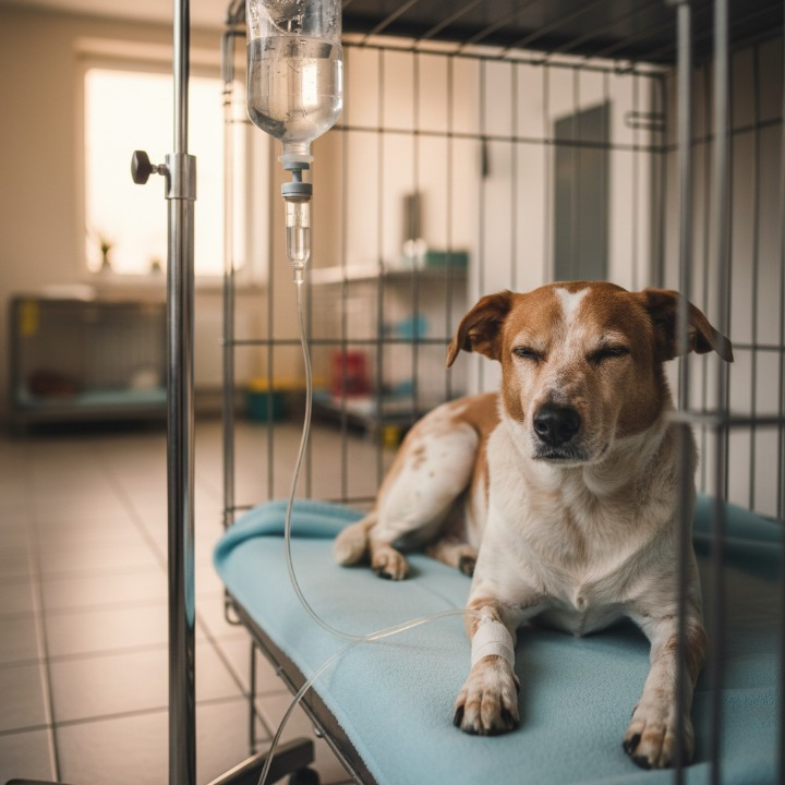 Perro recibiendo fluidoterapia intravenosa