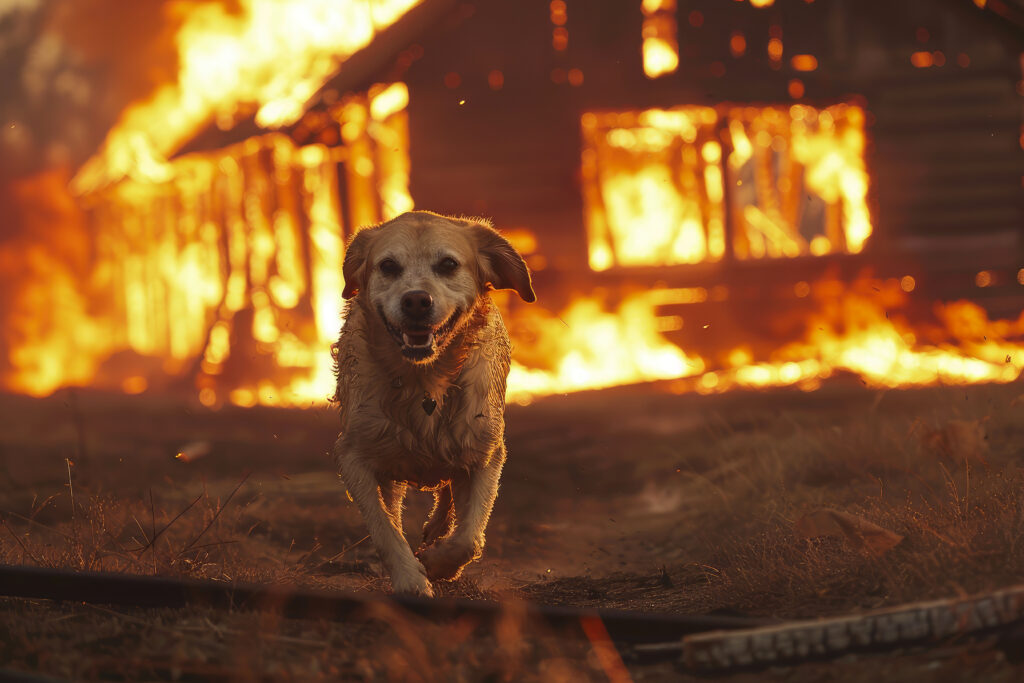 perro escapa del fuego