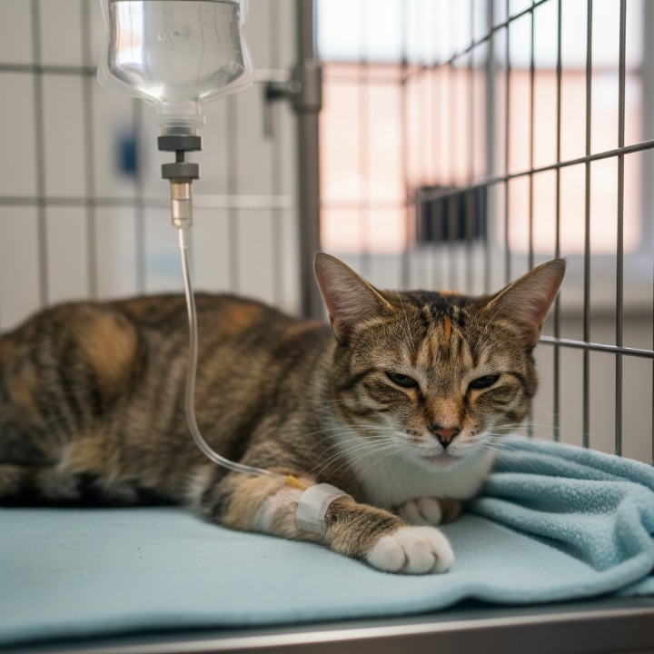 Gato con terapia de fluidos